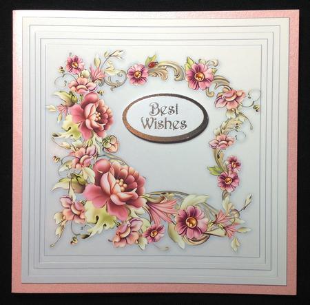 Pretty Flowers in a Blue Frame Birthday 8in x 8in Insert Pla by Carol Bath 
