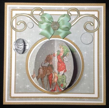 Feeding Reindeer 3D Bauble 8in Card Front Mini Kit by Carol Bath 