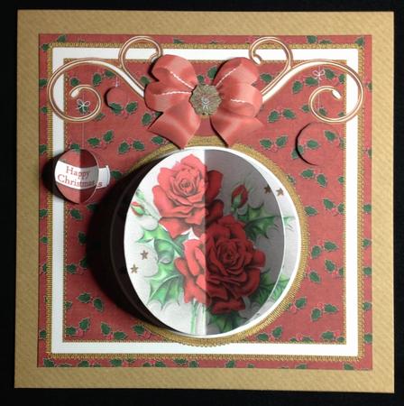 Red Roses 3D Bauble 8in Card Front Mini Kit by Carol Bath 