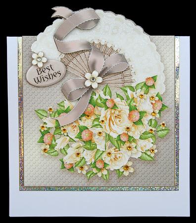 Cream Roses on a Lace Fan Over the Edge Decoupage by Carol Bath 
