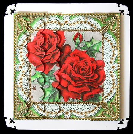 Beautiful Red Roses 5inch Square Scalloped 2 Side Stacker by Carol Bath 