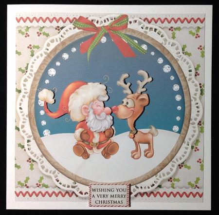 7.5 x 7.5 Card Topper Santa and Rendeer by Carol Bath 