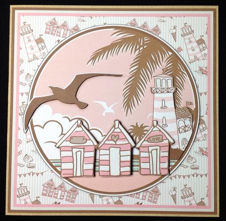 Beach Huts at the Seaside Pink Topper & Decoupage by Carol Bath 