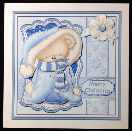 Christmas Blue Snuggle Bear Topper and Decoupage by Carol Bath 