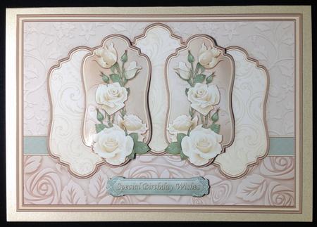 Cream Roses 5 Panel Quick Card & Decoupage by Carol Bath 