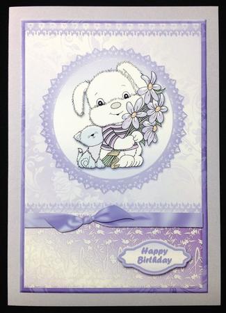 Cute Dog and Cat with Flowers Card Front by Carol Bath 
