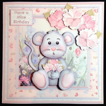 Meadow Mouse with Pansies 8x8 Mini Kit & Decoupage by Carol Bath 