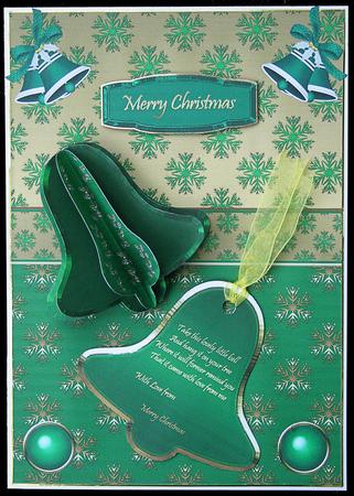 3D Engraved Bell in Green and Gold A4 Decoration Card Kit by Carol Bath 