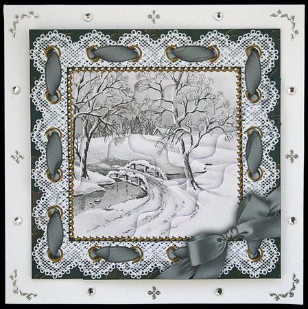Winter Etching 5in Scallop Triangle Corner Stacker by Carol Bath 