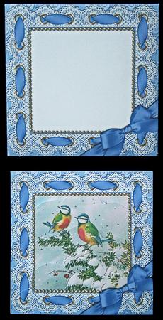 Christmas Blue Tits Card Set Scallop Bottom Stacker Aio by Carol Bath 