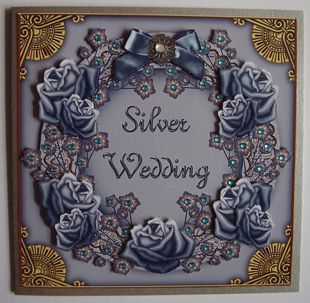 Silver Roses Silver Wedding Decoupage 3D Ring Sheet by Carol Cadman
