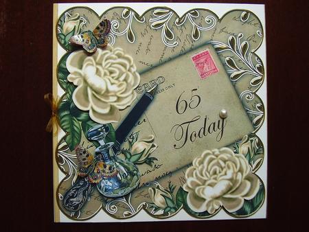 Cream Roses 65 Today 8in Scallop Decoupage Topper by Carol Cadman