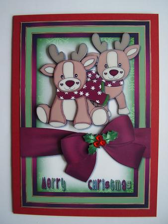 Cute Reindeer Bow Wrap Card Front by Carol Cadman