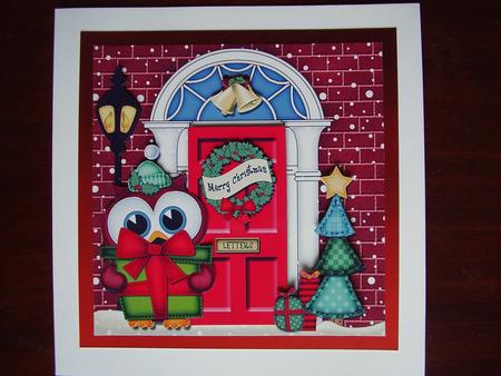 Little Owl's Present Christmas Door Quick Card 3D Decoupage by Carol Cadman
