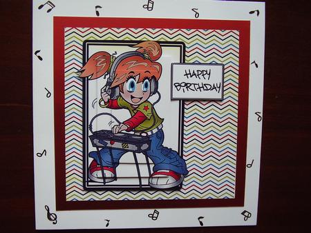 Anime Dj - 6x6 Pyramage Card - Khaki Green & Red by Carol Cadman