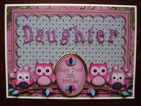 Pink Owls 13th Birthday Large Dl Card Kit by Carol Cadman