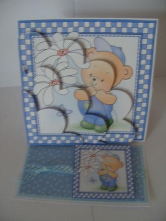 Hunney Bear Robert has Pretty Flowers -  Shell Edged Corner side stacker by carol croft
