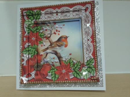 Red Poinsettia Robin 5in Spiral Edge Stacker by Carol Pollock