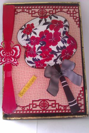 Red Blossom A4 Oriental Hand Fan Topper Kit by Carol Pollock