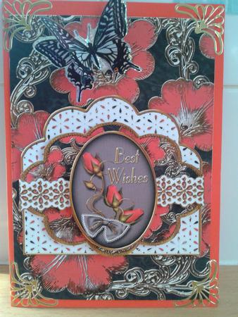 Black Red Roses Best Wishes Lace Scallop 3D Decoupage Kit by Carol Pollock