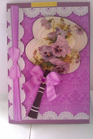 Purple Pansies Oriental Lace Fan Topper Kit by Carol Pollock