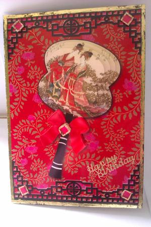 Oriental Garden Ladies A5 Fan Card Front Step by Step by Carol Pollock