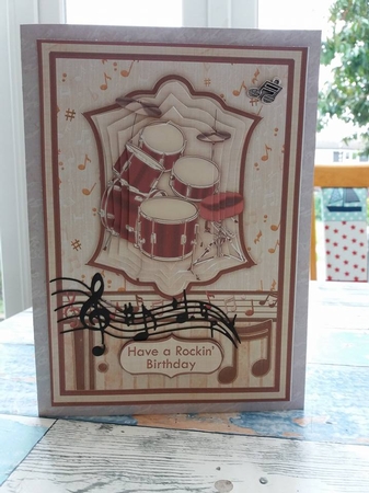 Drums in Sepia Card Front & Pyramage by Carol Levers