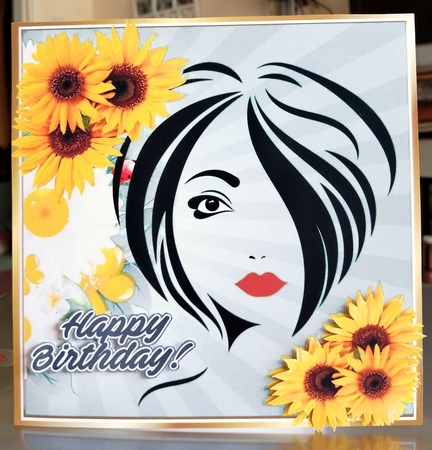 Modern Art Girl silver with sunflowers 8x8 by CAROL LODGE