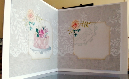 6 x 6 Card Insert Celebration Cake with Burlap/Lace Background, Blank by CAROL LODGE