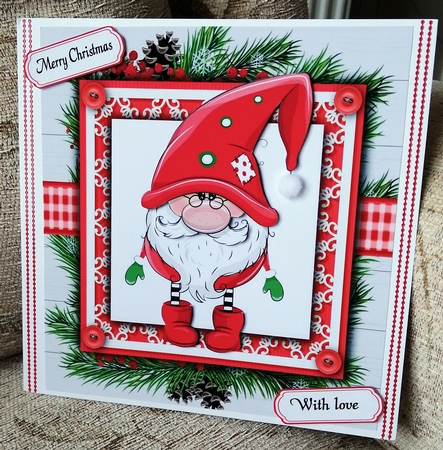 Gorgeous Gnome With Red Hat In Holly Frame 8x8 by CAROL LODGE