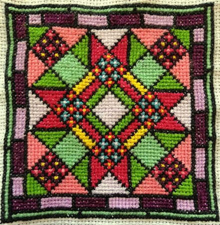 Stained Glass Mini Mandala Tile Biscornu Cross Stitch Chart by CAROL LODGE
