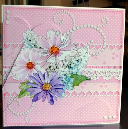 A Touch of Elegance Flowers, Lace & Pearls Fan Pyramage Topper by CAROL LODGE