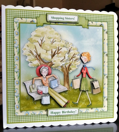 Best Friends Shopping - 8 x 8 Card Topper With Decoupage by CAROL LODGE