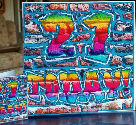 Graffiti 21st Birthday Wavy Corner side stacker by CAROL LODGE