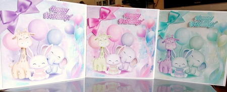  4 Cute Birthday Friends with balloons and bows card fronts 8x8 mini kit by CAROL LODGE
