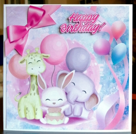  4 Cute Birthday Friends with balloons and bows card fronts 8x8 mini kit by CAROL LODGE