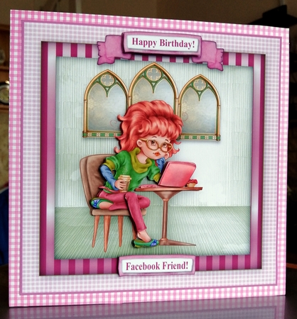 Facebook Addict - Square Card Topper With Decoupage by CAROL LODGE