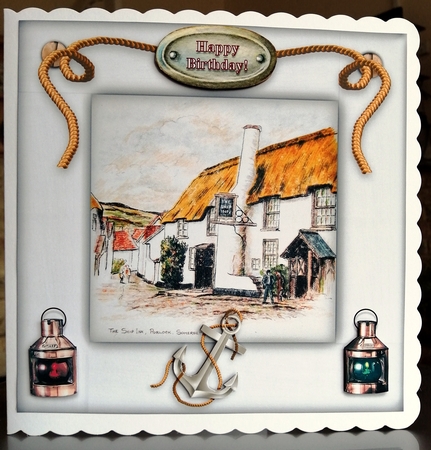 The Ship Inn Porlock Somerset -  Square Card Topper by CAROL LODGE