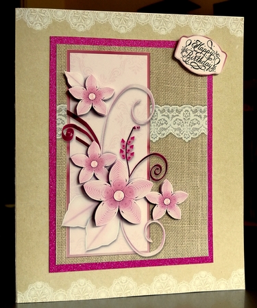Pretty in Pink Floral on Hessian Quilled Look  by CAROL LODGE