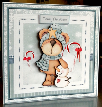 Teddy bear and his snowman friend 6x6 card by CAROL LODGE