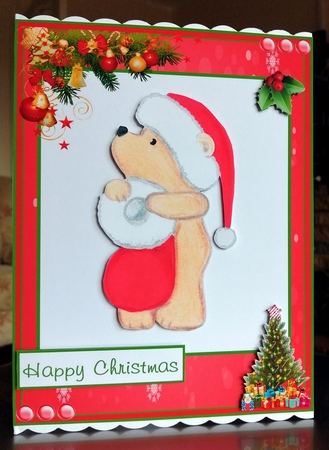 Christmas greeting card with a cute bear  by CAROL LODGE