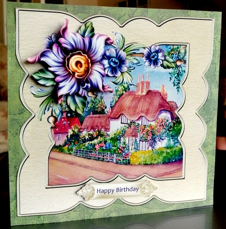 Cottage with thatch roof 6x6 card by CAROL LODGE
