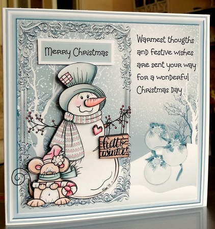 Snowman and mouse friend 6x6 card by CAROL LODGE