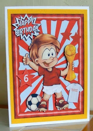 Im The champion footballer in red & white A5 by CAROL LODGE