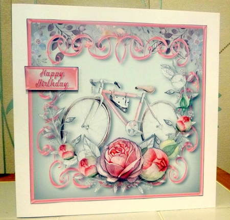 Vintage Bicycle Decoupage Card Front by CAROL LODGE