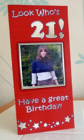 Add a Photo 21st Birthday Card with easy fold frame by CAROL LODGE