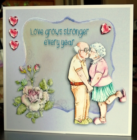 Romantic Elderly Couple Topper (6 x 6ins) and decoupage by CAROL LODGE
