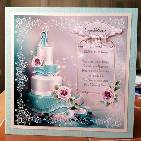 Wedding at Tiffanys - Cake recipe verse card front with decoupage and sentiments by CAROL LODGE