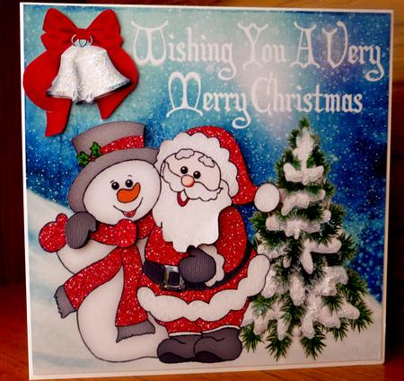 Glitter Santa with Snowman 8x8 by CAROL LODGE
