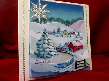 Village in the Hills Card with Easy Cut Decoupage by CAROL LODGE